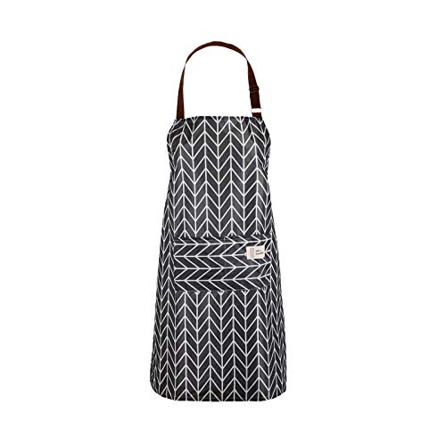 PVC Apron Kitchen Apron Vinyl Cooking with Pockets Wipe Clean Chef Wipeable Plastic Oil Cloth Grey Pinafore for Women Men Adult Lady Dishwashing