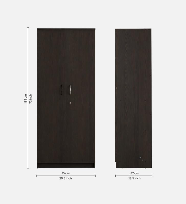 Image of Lara Multipurpose 2-Door Wardrobe | Engineered Wood | Spacious Shelves & Hanging Rail | Dark Wenge Finish | Durable & Compact | Easy Knock-Down Assembly