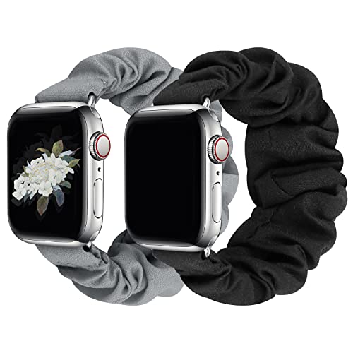 JIELIELE Compatible with Scrunchie Apple Watch Band 38mm 40mm 41mm 42mm 44mm 45mm 49mm for Women Cute Wristbands Straps Elastic Scrunchy Band for iWatch Series 9 8 7 6 5 4 3 2 1 SE (S-38/40 SET-BG)