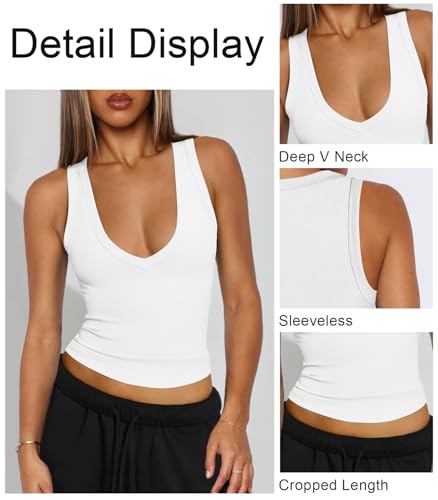 Women's Sexy Deep V Neck Cropped Tank Tops for Women Summer Slim Fitted Workout Going Out Top Basic Sleeveless Shirt3