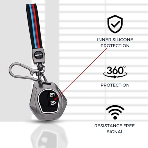 Image of KEYCEPT Metal Key Cover for Suzuki Swift, Dzire, Ertiga, Baleno, Grand Vitara, Celerio, WagonR, Brezza, Scross, Fronx, Jimny, Ignis 2 Button Remote Key Cover with Keychain (Long Keychain)