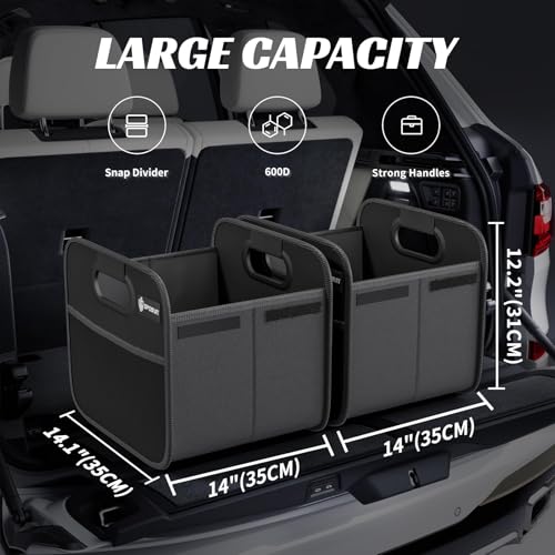 Image of Sposuit Trunk Organizer for Car - Split Car Storage Organizer, Black, 2 Pcs | Reinforced Handles, Collapsible Small Trunk Storage, SUV Trunk Organizers for Grocery Cargo, Non-Slip Bottom