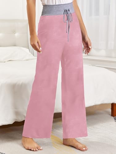 Image of iChunhua Women's Comfy Stretch Floral Print Drawstring Palazzo Wide Leg Lounge Pant
