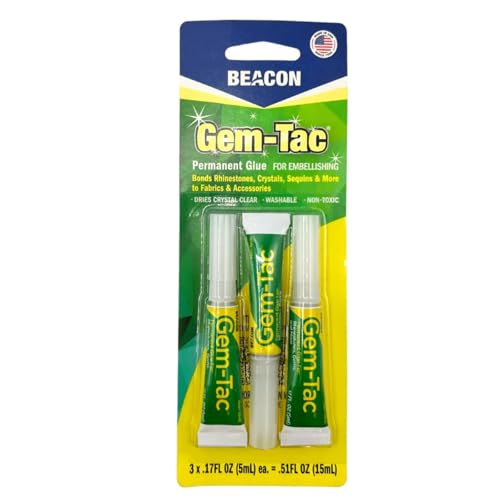 Beacon Gem-Tac Permanent Glue for Embellishing MINI 3 Pack 0.51 FL OZ Total Clear