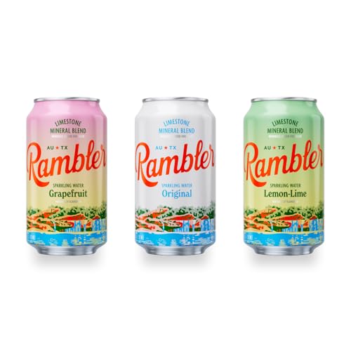 Image of AUTX RAMBLER Sparkling Water, Texas Limestone Mineral Blend, Variety Pack (Original, Lemon-Lime, Grapefruit), 12-Ounce Cans, One 8-Pack Each x 3 Flavors (24 Cans Total)