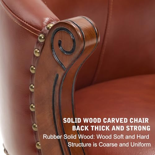 Image of Cow top Leather Wooden Bar Stools, 29.5 inch Bar Height Bar Chair with Back, 180 Degrees Swivel Barstools Chair for Home Kitchen Counter,Dining Room (Brown-1pc, Bar Height-Seat Height 29.5 inch)