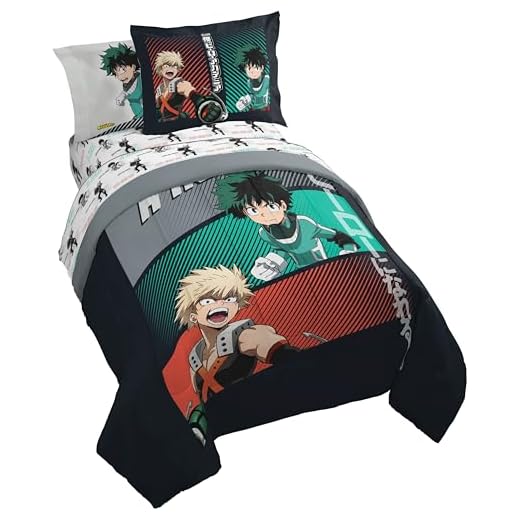 Jay Franco My Hero Academia - Juego de edredón tamaño individual, ropa de cama de 5 piezas, incluye juego de sábanas y fundas de almohada, ropa de cama de anime súper suave