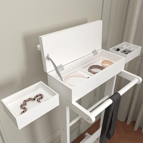 Image of Clothes Valet Stand for Men, Wooden Mens Valet Stand with Tray Organizer, Shoe Shelf, Hanging Rod and Suit Rack, Freestanding Clothes Rack for Bedroom Entryway Office, White