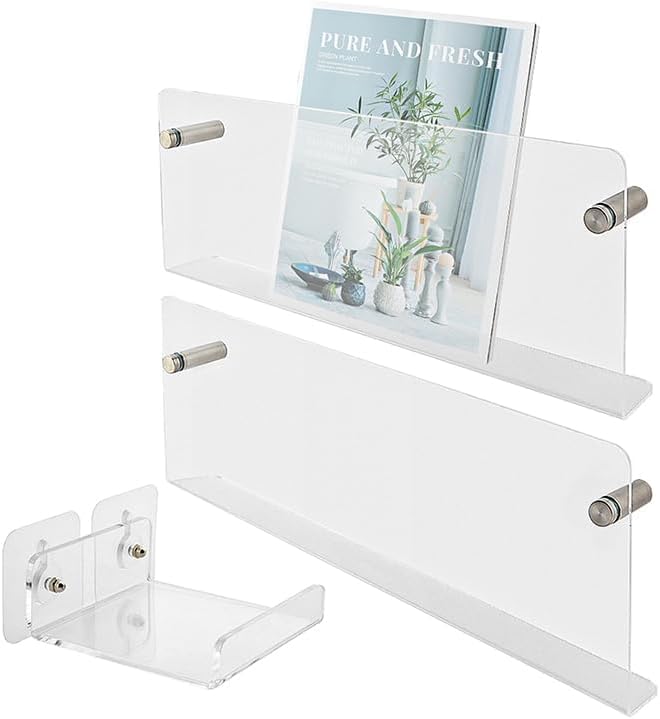 2 Pack Acrylic Magazine Holder, Brochure Holder, Magazine Rack Wall Mounted, Literature Storage Rack, Brochure File Display Shelf for Waiting Room, Living Room, Office, Home