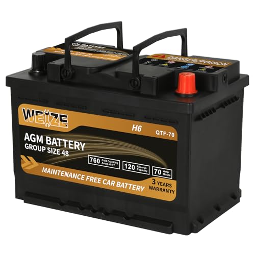 Weize Platinum AGM Battery BCI Group 48-12v 70ah H6 Size 48 Automotive Battery, 120RC, 760CCA, 36 Months Warranty, Dimensions 10.94" L x 6.89" W x 7.48" H - Image 6