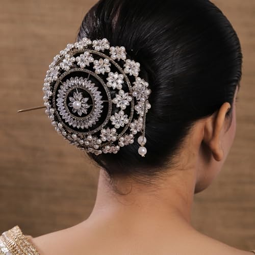 Image of Hair Bun Cage Accessory for Women | Handcrafted Brass Juda Cover with Stick | Anti-Tarnish Traditional Hair Accessory for Wedding & Festive (Sitara Hair Bun (Antique Gold))