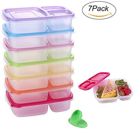 Meal Prep Containers, 3-Compartments [7 Pack] Food Storage Bento Lunch Box|BPA Free|Stackable|Reusable Lunch Boxes, Microwavable Meal Prep Containers, Includes Lunch Bag