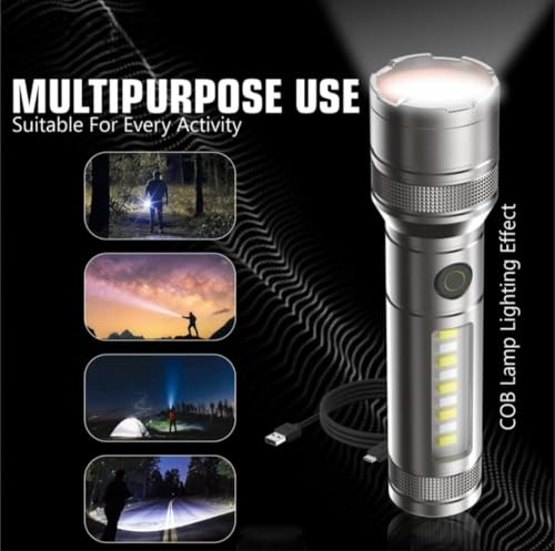 Image of RL-M15 Professional 100W LED Flashlight | Super Bright Long Range Torch | Telescopic Zoom | Rechargeable Type-C for Emergency Use