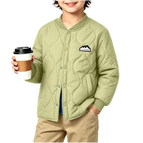Image of Green Kids Quilted Bomber Jacket Baseball Collar Fleece Lined Coat 13 Years
