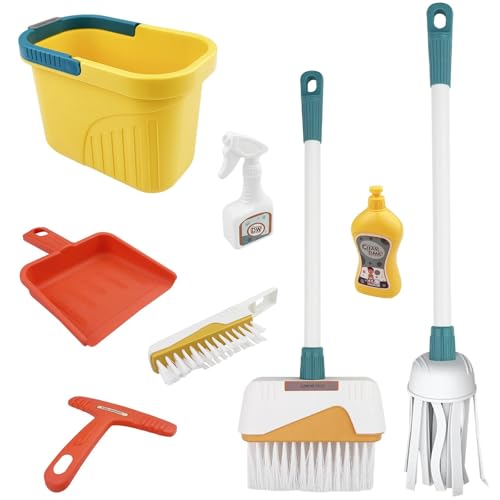 Ravytha kit Menage Enfant, Vadrouille et Balai Enfant Jouet, Nettoyage et ménage Enfants, Kids Cleaning Toy Set, 8 pièces de Jouets ménagers Set de Jeux de...