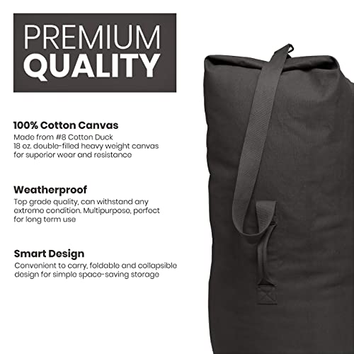 Whiteduck Top Load Canvas Folding Duffel Bag, Water Resistant Army Style Shoulder Bag For Men And Women- Gym, Sports, Travel, Hiking, Camping, Backpacking (Small 21" X 36",Black) #TOP3