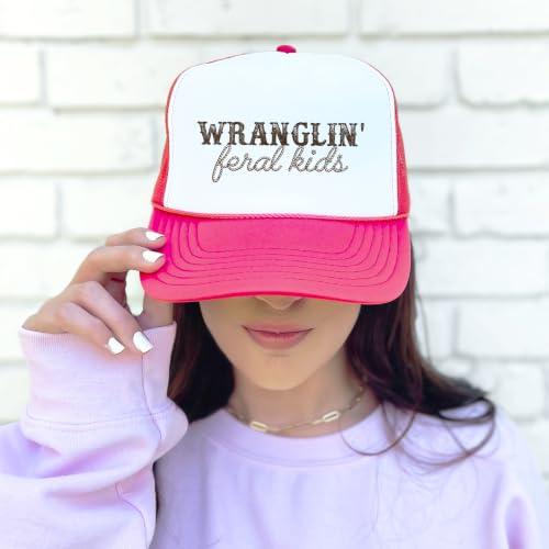 Image of Olive Loves Apple Wranglin' Feral Kids Trucker Hat for Mom and Dad Funny Western Style Cap for Women and Men