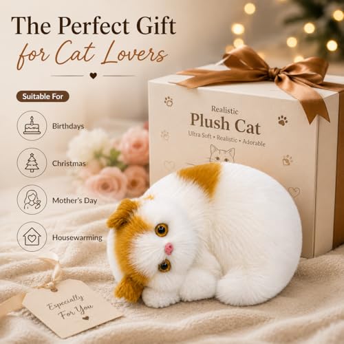 Image of Monex Stationary Cute Sitting Cat Plu | Ultra Soft Stuffed Animal for Kids, Girls & Room Decor | Decorative Cat Plushie Gift (Whait-Orange)