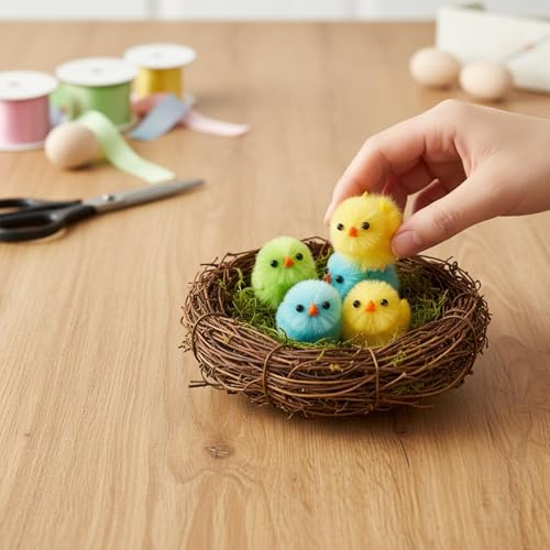 18 Poussins de Pâques miniatures en chenille jaune pour mini décoration - 7