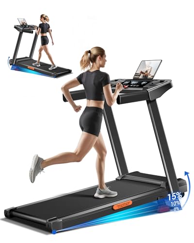 UMAY Tapis de Course Pliable 14KM/H,Tapis Roulant Electrique Pliable 3.0HP/2200W avec Moniteur de Fréquence Cardiaque,APP et Haut-Parleur,Tapis de Marche...