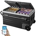 VEVOR Car Refrigerator, 12 Volt Car Refrigerator Fridge, 121.4QT Dual Zone Portable Freezer with Wheels and Handle, -4?-68?, 12/24V DC and 100-240V AC Compressor Cooler for Outdoor, Camping