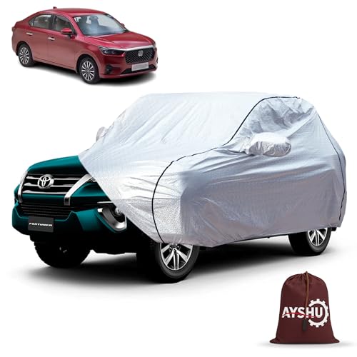 Image of AYSHU Waterproof Car Cover Compatible with Honda Amaze | Mirror & Antenna Pocket | Anti-Scratch Soft Cotton Inner Layer | Triple Stitched | Heat Resistant Metallic Silver | All-Weather Protection