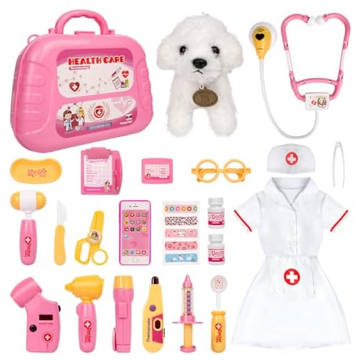 Meland Toy Doctor Kit for Girls - Veterinarian Playset for Girls with Medical Toys, Doctor Costume for Girls Age 3,4,5,6 Year Old for Pretend Play, Christmas Birthday Gift for Toddler Preschool Girls