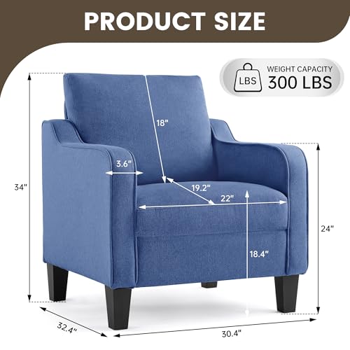 Image of Mid-Century Modern Accent Chairs Set of 2, Living Room Chairs, Comfy Reading Armchair, Upholstered Small Sofa Chair for Bedroom, Office, Blue
