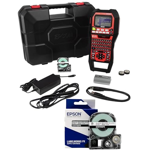 Epson LABELWORKS LW-PX900PCD Healthcare Workplace Bundle - Industrial Label Maker & 224VTBWPX Genuine Tape Cartridge - Black on White Flexible and Durable Vinyl Industrial Label Maker Tape - 1" (24MM)