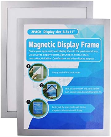 MFoffice Window Sign Holder 8.5x11'' - Plastic Picture Frames - Double Sided and Adhesive for Wall/Door/Refrigerator/Cupboard Display Frame,Silver,Pack of 2