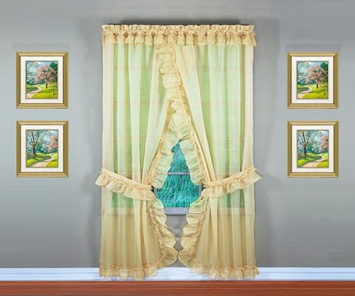 Image of Today's Curtain, Emelia Priscilla Sheer Pair 60 inch W x 63 inch L, Gold, 5-Piece-Set