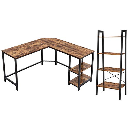 Vasagle Ladder Shelf And Computer Desk Bundle, 4-Tier Bookshelf And L-Shaped Computer Desk, With Metal Frame And Engineered Wood, For Home Office, Industrial, Rustic Brown Ulls44X And Ulwd72X #TOP7