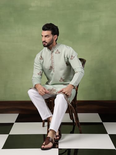 Image of SOJANYA (Since 1958 Men's Cotton Contrast Coffee Thread Embroidered Long Kurta