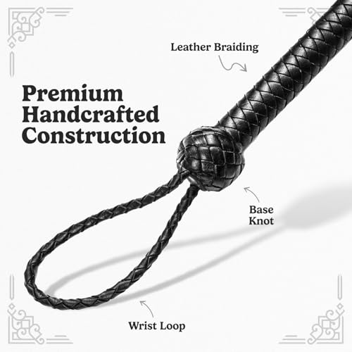Image of Bull Whip Real Cow Hide Leather Equestrian Bullwhip Black 3ft, 4ft, 6ft, and 8ft Long for Sound Practice, Horse Handling & Costume Use