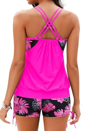Image of Holipick Tankini Swimsuits Two Piece Tummy Control Bathing Suits Blouson Swim Tank Top with Boy Shorts