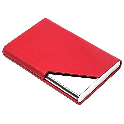 Padike Business Card Holder, PU Leather & Stainless Steel Multi Card Case for Men & Women, Name Card Holder, Credit Card Wallet, ID Case/Holder with Magnetic Closure (Y-RD)