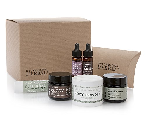 Little Minis Lots Of Love Natural and Organic Skincare Gift Set, Body Powder, Face Scrub, Face Serum Oil, Shea Body Butter, and Lip Balm, Unscented Fragrance Free