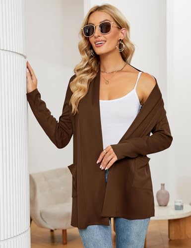 Image of Micoson Women's Long Sleeve Open Front Cardigan Casual Loose Lightweight Cardigans with Pockets