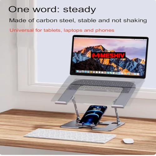 Image of Adjustable Laptop Stand with Mobile Holder, Ergonomic Foldable Metal Laptop Riser Desk, Ventilated & Sturdy Compatible for 15.6 Inch Laptops, MacBook, HP, Dell, Acer, Lenovo, Notebook Stand