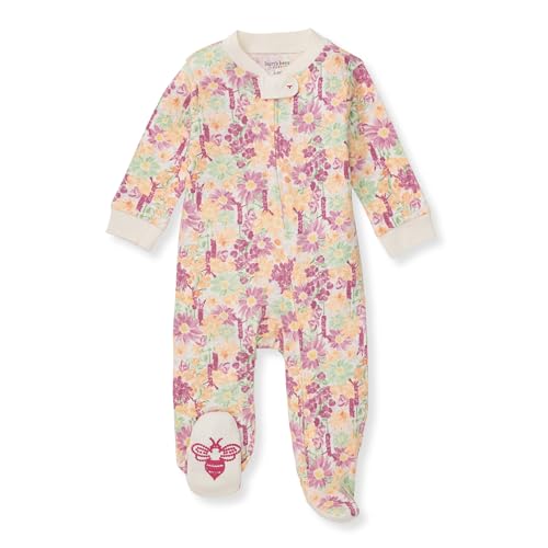 Image of Burt's Bees Baby Baby Girls Pajamas Sleep and Play, Soft 100% Organic Cotton One-piece Pj With Non-slip Bee Grip Footies, Newborn Essentials