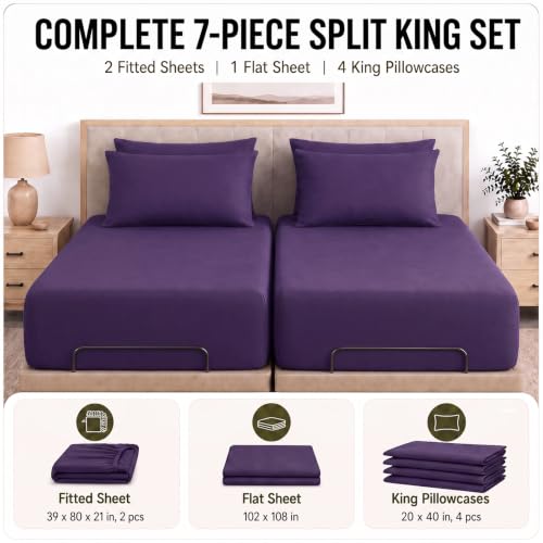 Image of CozyLux 7-Piece Split King Sheets, Fits 18-21 Inch Mattresses, Oeko-TEX