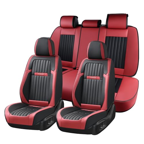 Image of Coverado Car Seat Covers Full Set, Seat Covers for Cars, Car Seat Cover, Car Seat Protector, Leather Car Seat Cushion, Waterproof Car Seat Covers Front Seats and Back Fit for Most Cars(Red&Black)