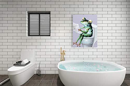 Yihui Arts Funny Bathroom Wall Art Hand Painted Happy Frog Reading Book Large Painting Pictures With Framed For Decor #TOP5