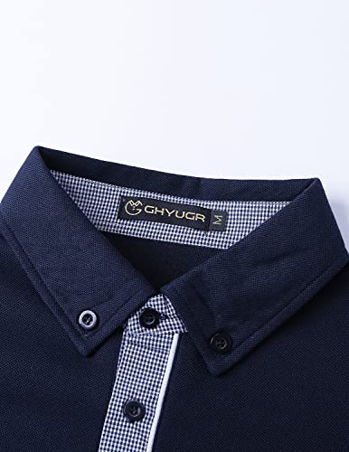 Image of GHYUGR Men's Polo Shirts Short Sleeve Slim Fit Polo Casual Plaid Splice T-Shirts