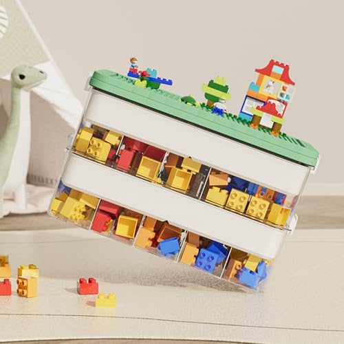 KIMIGO Boite Rangement Plastique pour Lego Briques Coffre A Jouet Enfant avec Couvercle, 2 Couches,organiseur de jouets avec compartiments pour enfants,Petites pièces