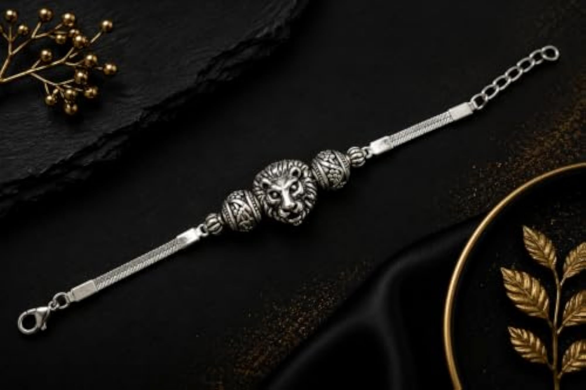 Lion Head Bracelet, Adjustable Snake Chain
