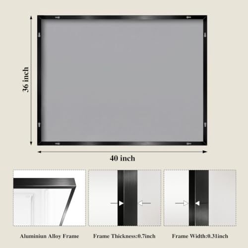 Image of Koonmi Black Rectangle Wall Mirror, 36x40 Inch Bathroom Mirror, Aluminum Frame Vanity Mirror for Entryway, Living Room, Bedroom Bathroom, Hangs Horizontally or Vertically