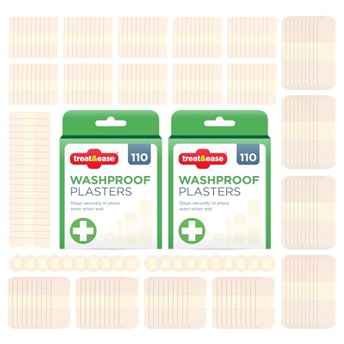 SOL 220pcs Waterproof Plasters & Dressing Supplies – Assorted Sizes for Blisters, Cuts– Soft Cushioned Pads, Breathable, Secure in Wet Conditions – Waterproof Plasters for Wounds, Ideal for Active Use