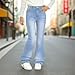 Girls Bell Bottom Jeans,Girls Flare Jeans Casual Trendy High Waist Bell Bottom Denim Pants Teens Fall Fashion Flared Leg Bootcut Slim Fit Trousers Preppy Streetwear with Pockets Sky Blue 7-8 Years