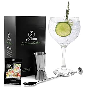 Sonixo Gin-Gläser für Gin-Liebhaber, authentisches Copa-Glas, Geschenk-Set mit doppelseitigem Messbecher und Pro…